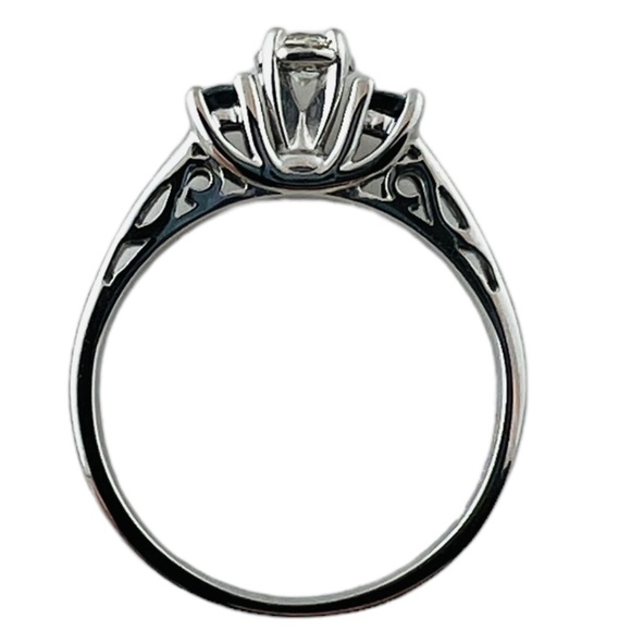 14K White Gold 3 Stone Natural Diamond Lab Created Sapphires Ring #15619 - Picture 6 of 9